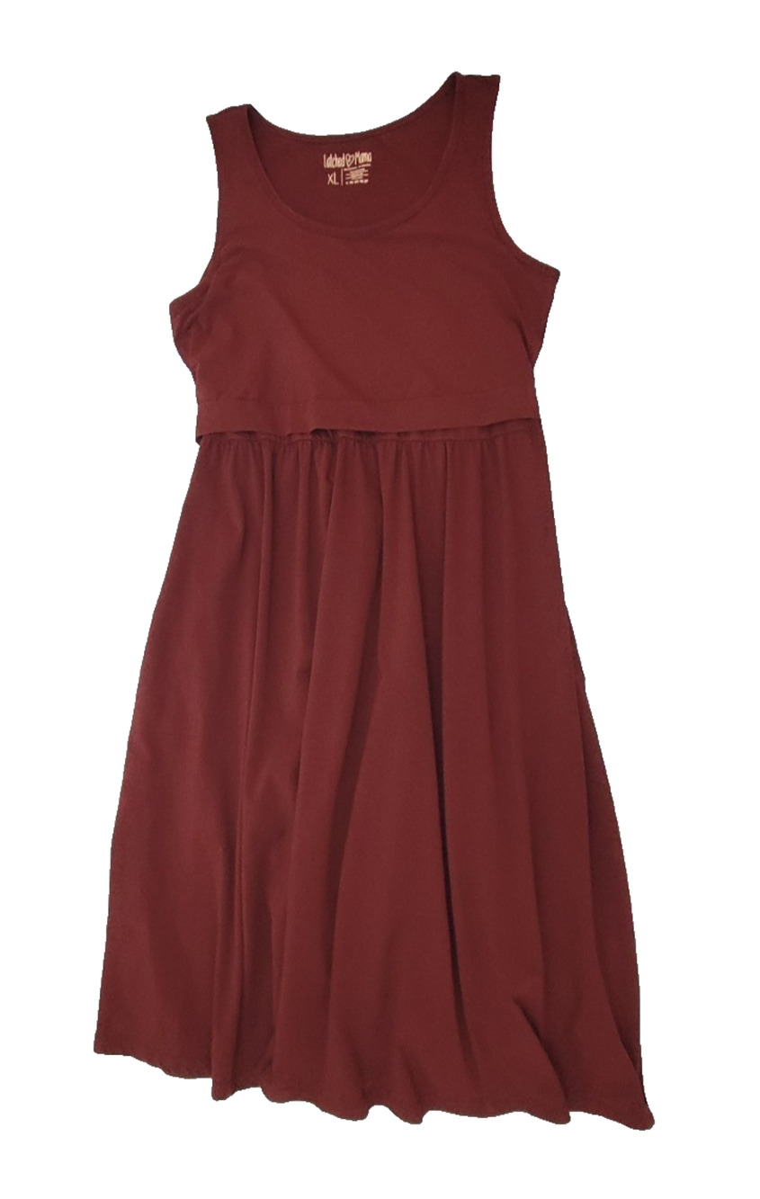 Latched Mama XL Burgundy Nursing Dress Sleeveless Empire Waist Stretch Midi